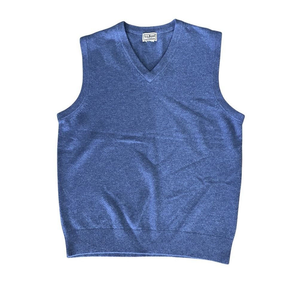 LL Bean Blue Sweater Vest V Neck Laine Mens Large